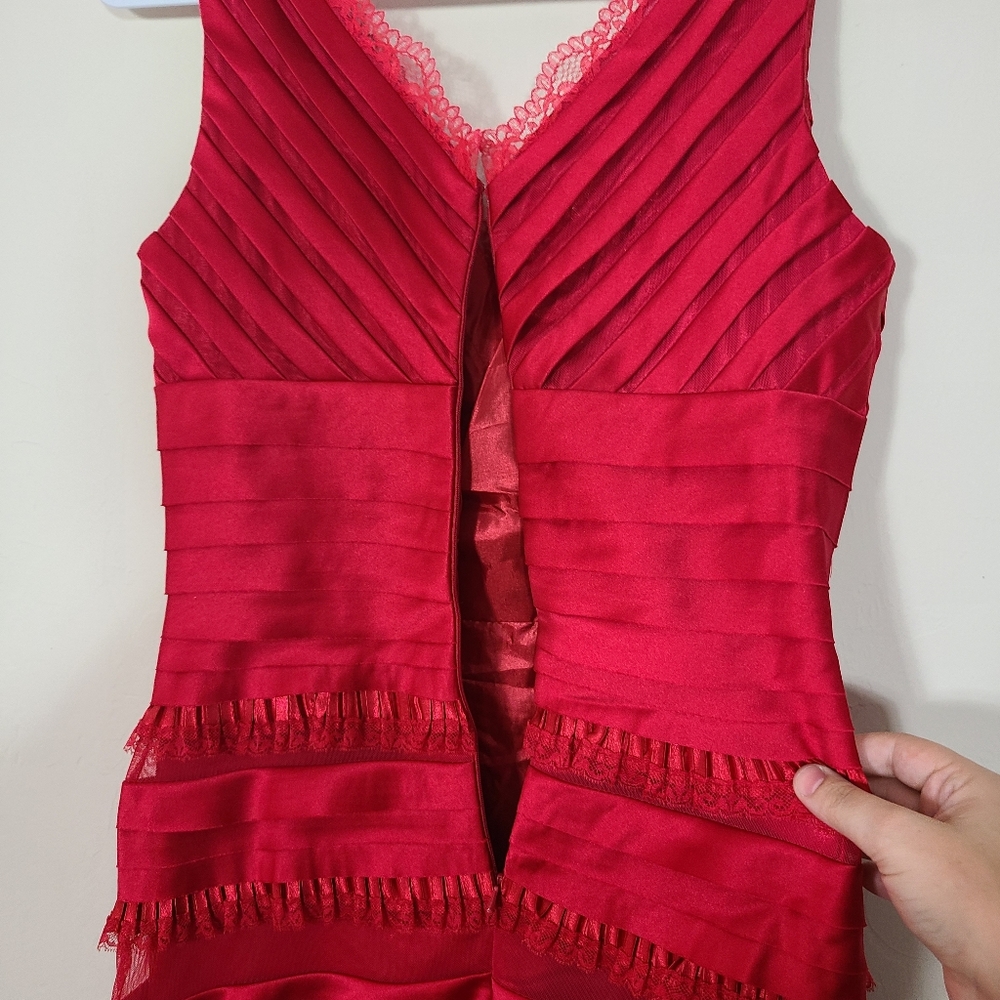 Vintage MayQueen Women 10 Red Lace Ruffles Sleeveless Dress Formal Prom Romantic - Picture 10 of 14